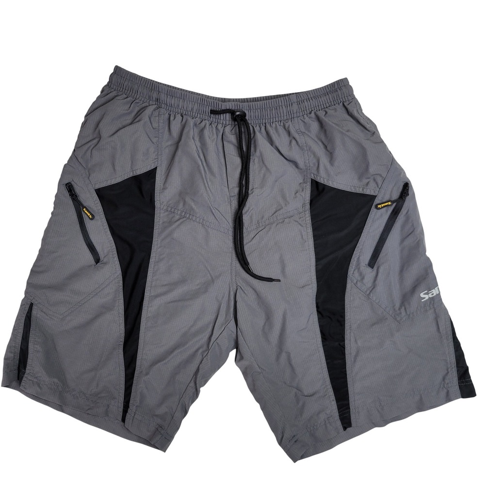 Santic Mens Padded Cycling Shorts Gray Black Nylon MTB Biking Athletic Size L XL